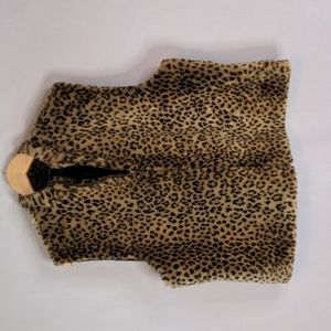 Faux fur Preston & York leopard print full zip vest, women's size XL